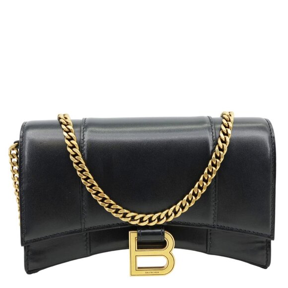 Balenciaga  Hourglass Shiny Box Calfskin Leather Wallet On Chain Shoulder Bag - Picture 1 of 15